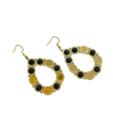 earrings steel gold oval with black stone1